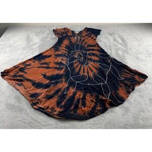 Jessica Taylor Women Orange Black Tie Dye Embroidered Rayon Dress Medium Boho